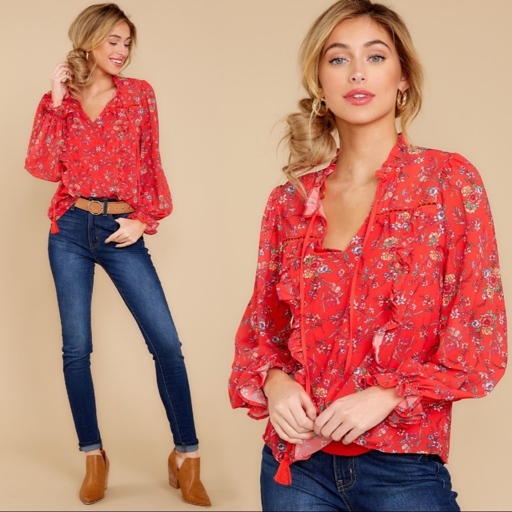 Red Dress Boutique Aura Ready to Stroll Red Floral Print Top